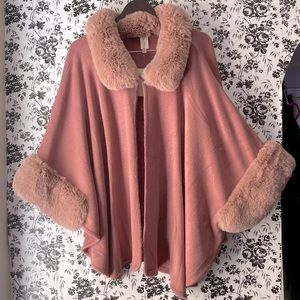 Pastel Pink sweater coat with faux fur trim. One size.